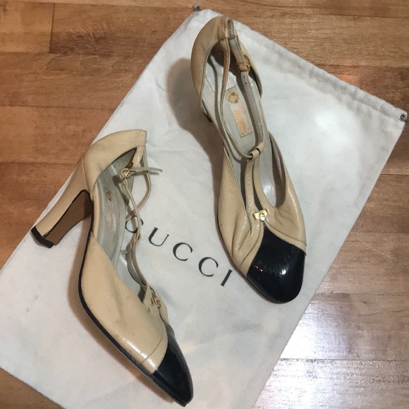 Gucci Leather T-Strap Pumps Spectator Heels - Picture 3 of 8
